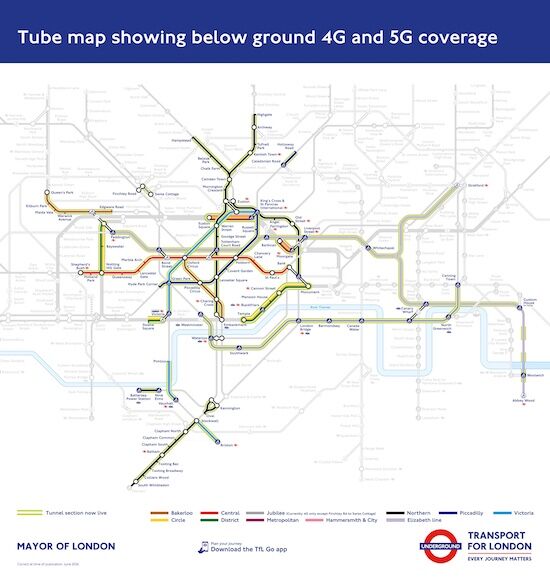 Tfl Image Tube Map Showing Below Ground 4G And 5G Coverage June 2026